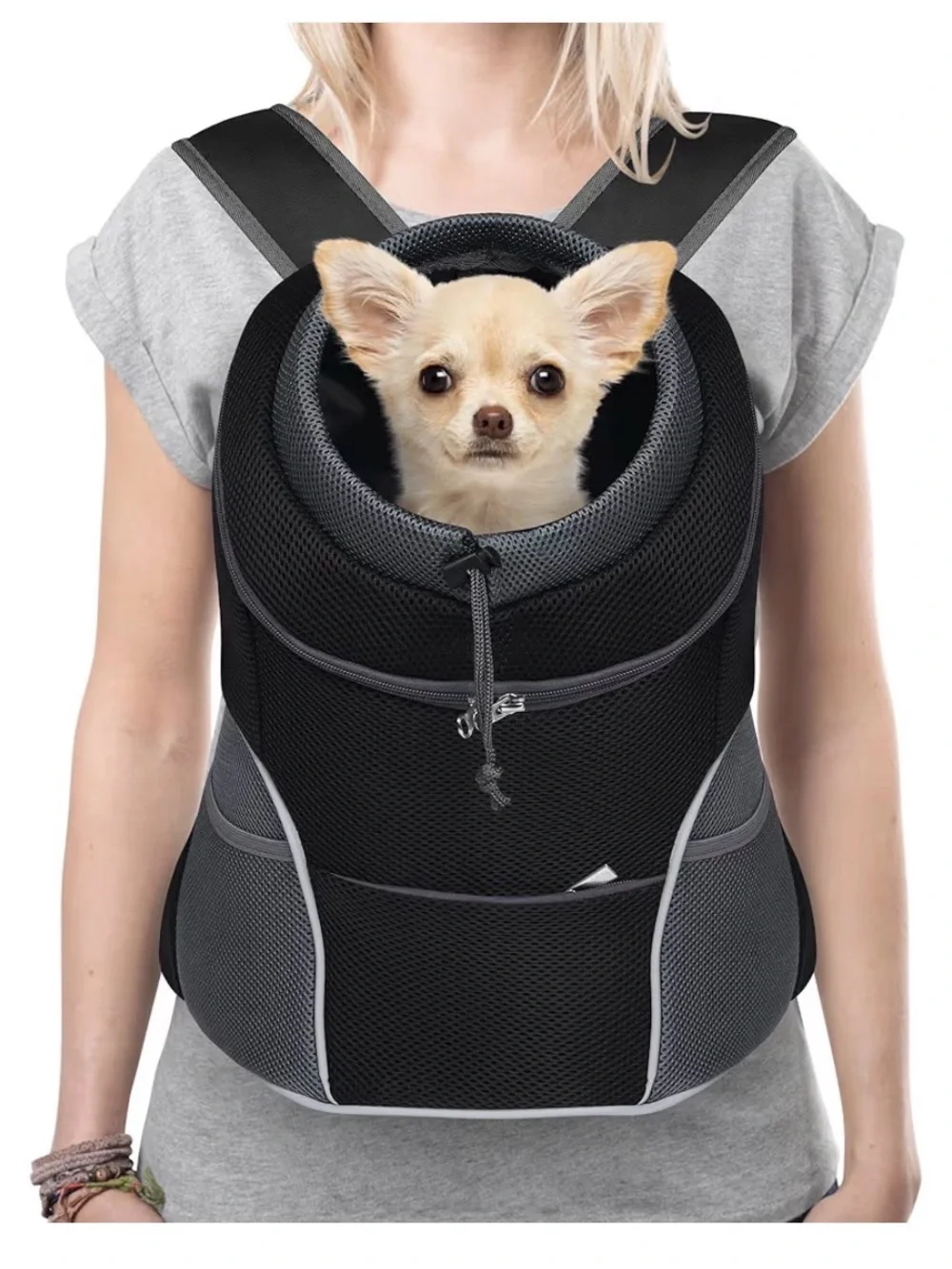 Front-Load Small Dog Carrier Backpack - Black/Grey
